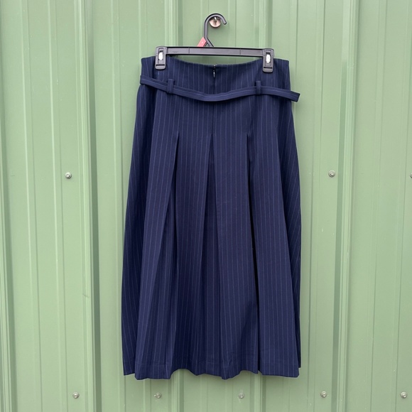 Belted Pleated Pinstripe Midi Skirt, Size 8 - Picture 3 of 9